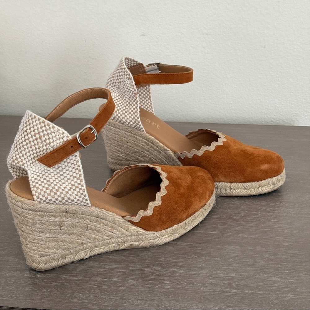 Paseart Women’s Beige Suede Espadrille Shoes Sz 8.5 (Euro 39) Wedge Ankle Strap - Picture 3 of 11